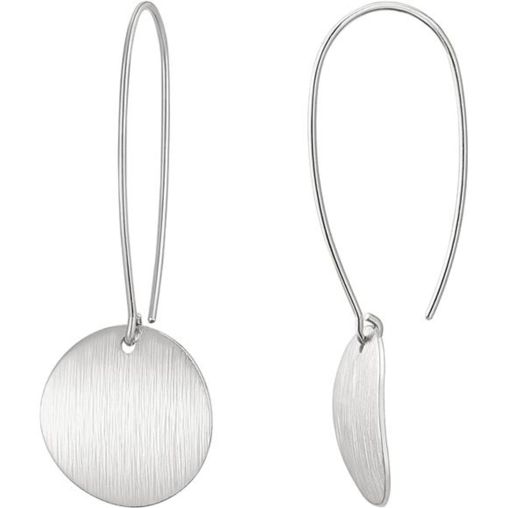 Elegant Silver Platinum Drop Hoop Earrings With Dainty Sparkling Discs